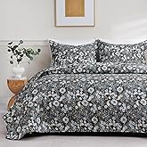JSD Black Paisley Floral Quilt Set Twin Size, 2 Piece Printed Bedspreads Coverlet with Pillow Sham, Soft Microfiber Quilted Blanket