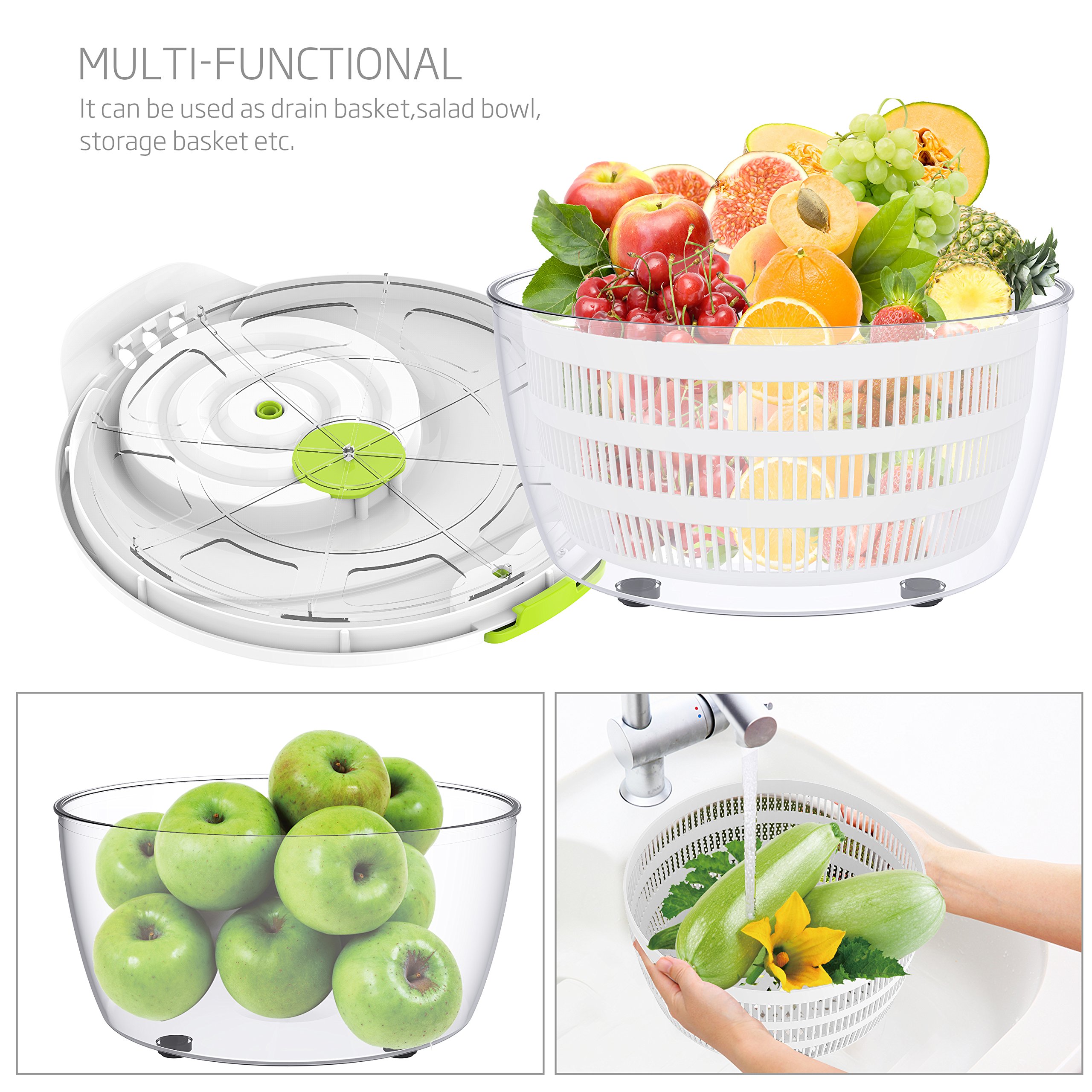 Salad Spinner LOVKITCHEN Large 4 Quarts Fruits and Vegetables Dryer Quick Dry Design BPA Free Dry Off & Drain Lettuce and Vegetable with Ease for Tastier Salads and Faster Food Prep