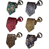 Men's Lot 6 PCS Classic Zipper Ties Pretied Stripes Necktie, Adjustable Paisley Woven Silk Tie Set for Business Wedding
