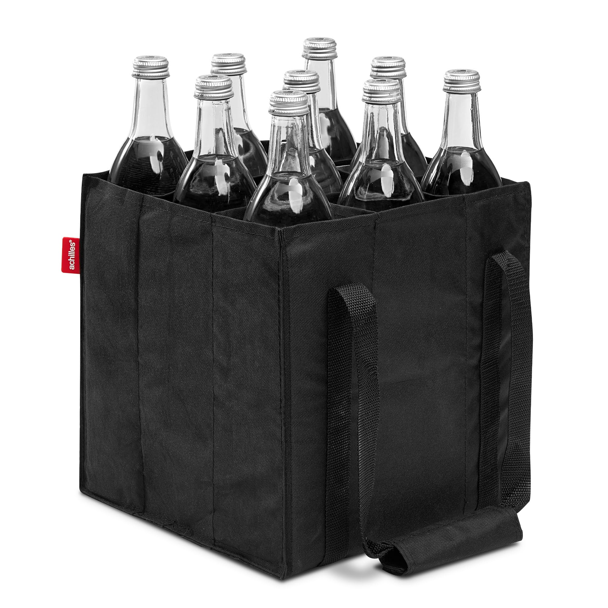 achilles Bottle Bag, Bag for Bottles, Carrier with Dividers Shopping Compartments, 9 X 1.5 Liter, 27 Cm (Black, for 9 Bottles)