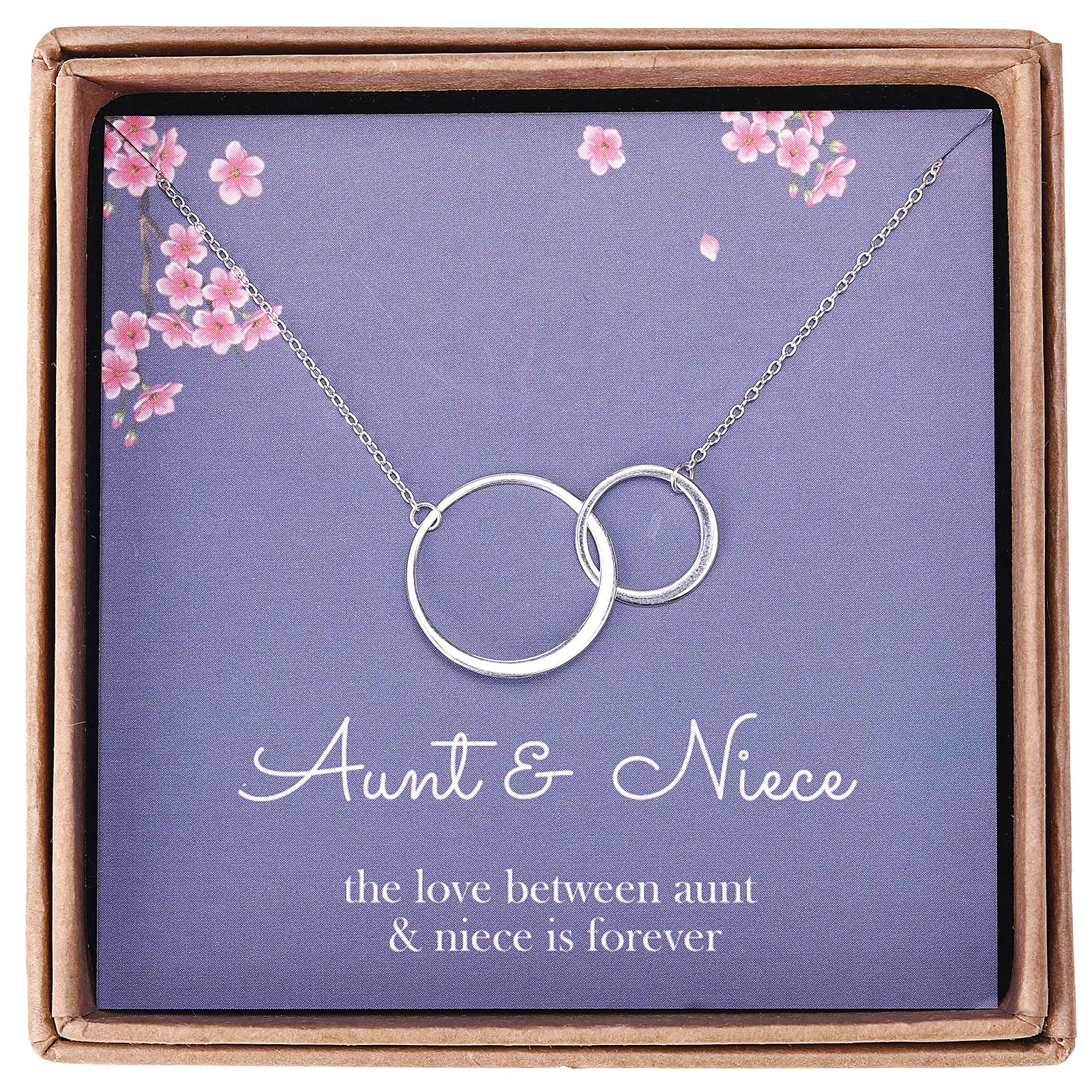 Aunt and Niece Gifts - Sterling Silver Two Interlocking Infinity Double Circles Aunt Niece Necklace Jewelry - Gifts for Aunts from Niece， Niece from Aunt Birthday with Message Card & Gift Box
