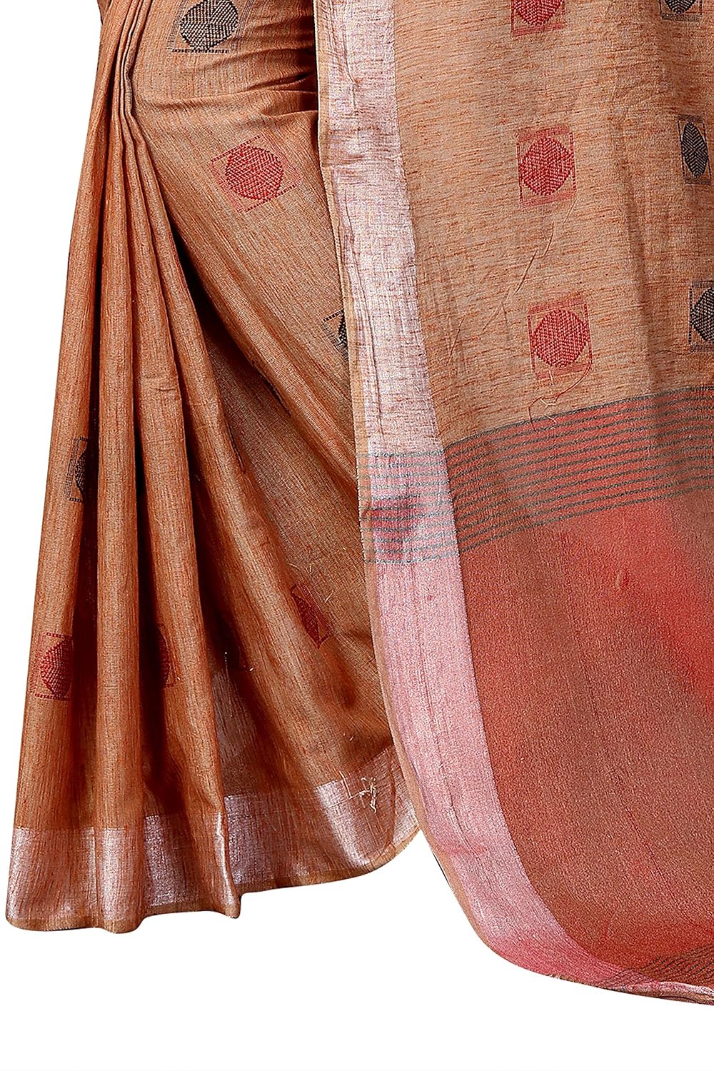 perfectblue women's linen saree with blouse piece (linenroundvariation)