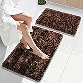 Yimobra Bathroom Rug Set 2 Piece, Luxury Shaggy Bath Mat Set with Non Slip Backing, Ultra Soft & Absorbent Mats for Bathroom Floor, Machine Washable, 31.5"x20"+24"x17", Brown