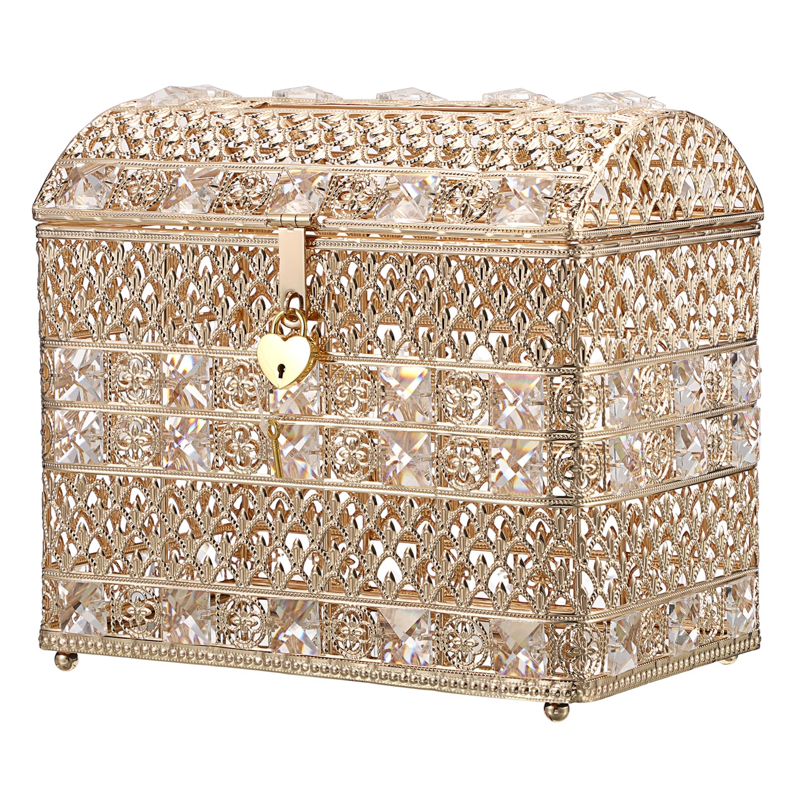Photo 1 of **MISSING PARTS**
ELLDOO Crystal Wedding Card Box with Heart Lock, Vintage Money Card Box Treasure Chest Style Gold Gift for Wedding Receptions, Centerpiece Decor, Anniversary Keepsake, Gift, Small Size