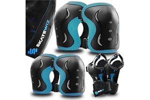 SKATEWIZ Skating Protective Gear Adults & Kids [6pc] incl. Knee Pads, Elbow Pads Wrist Guards for Roller Skating & Skateboarding