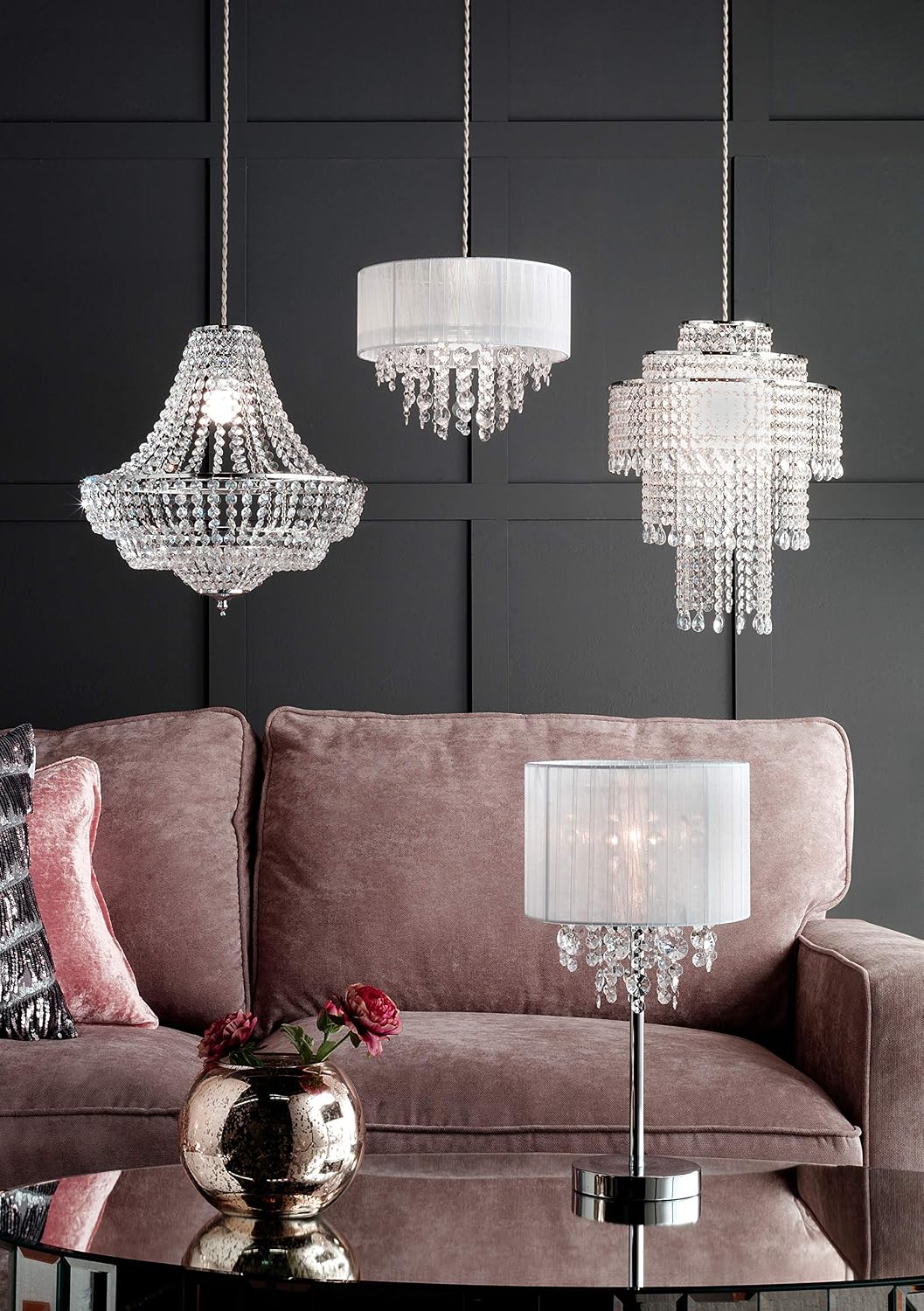 Village At Home Marilyn Pendant, Non Electric Easy fit Shade, Chrome/Clear - Image 5