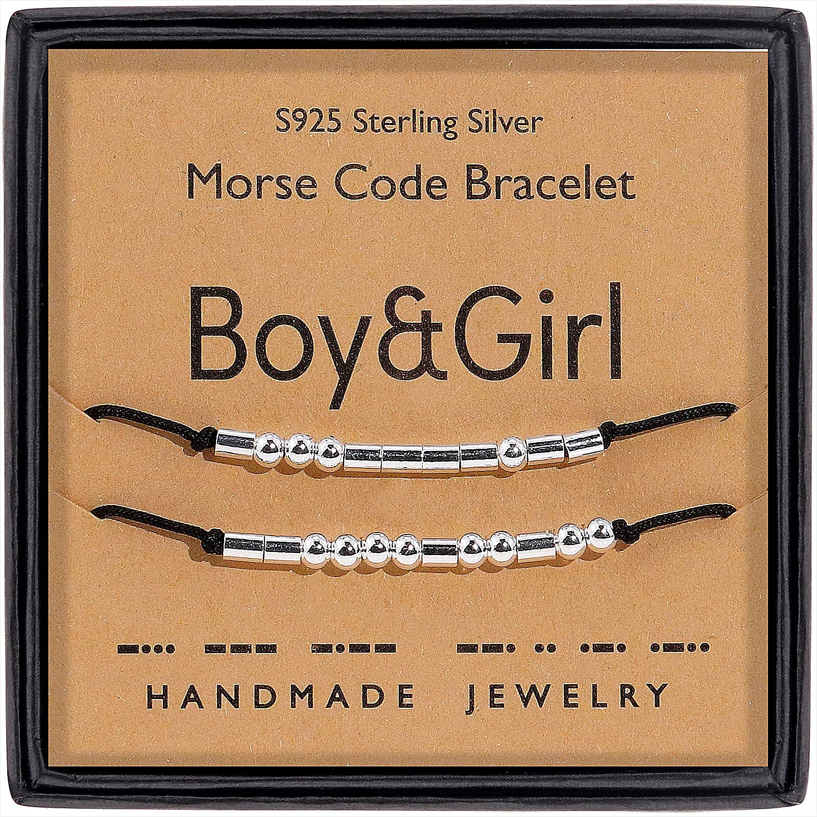 DTWAWA Morse Code Adjustable Beads Bracelet 925 Sterling Silver Birthday Anniversary Valentine's Day Gifts for Her Girlfriend Wife (Boy&Girl)