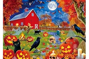 KRIBIN Halloween Puzzles 300 Pieces for Adults Kids Large Piece - Light a Jack-o'-Lantern