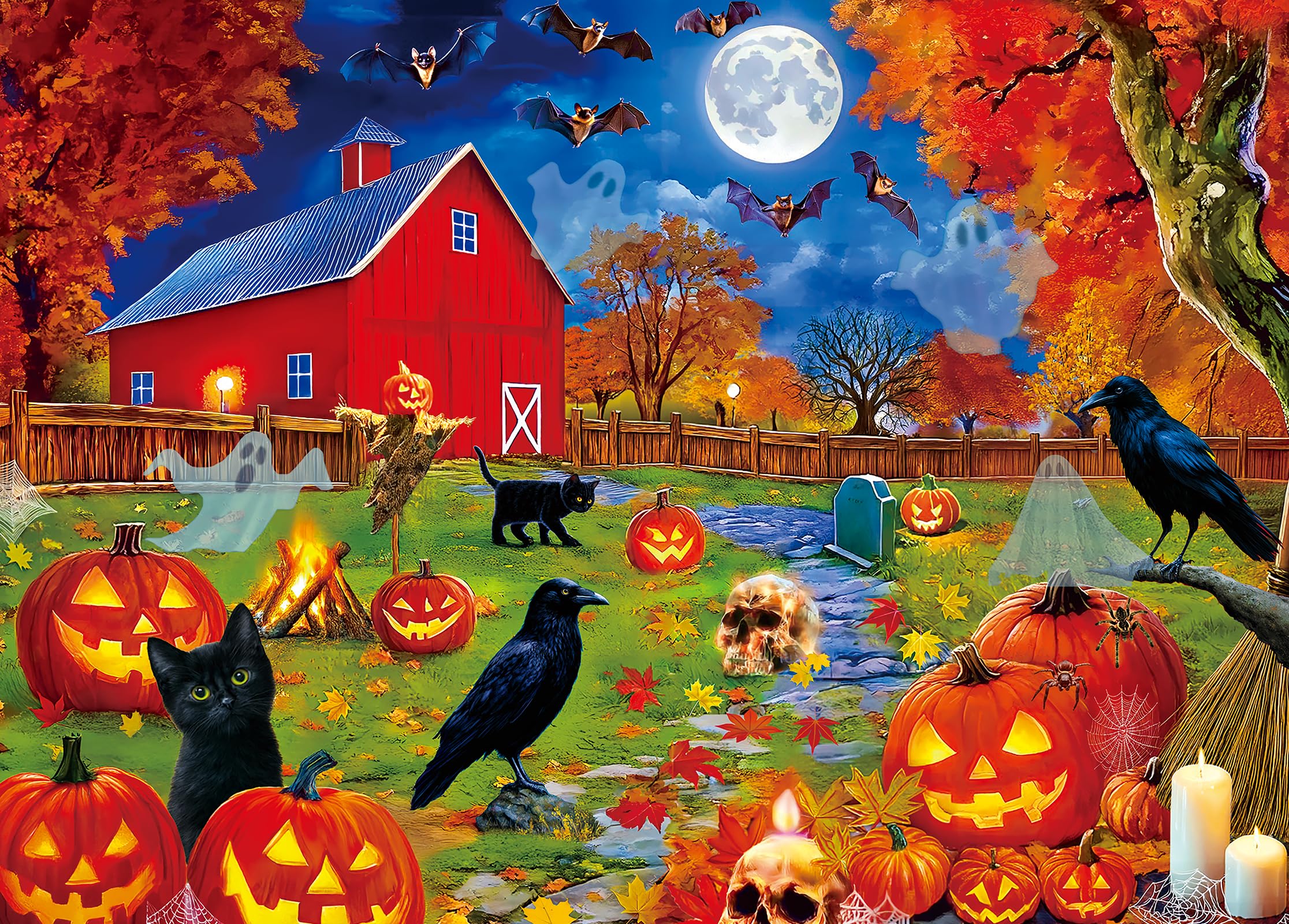 Halloween Puzzles 300 Pieces for Adults Kids Seniors Large Piece - Light a Jack-o'-Lantern