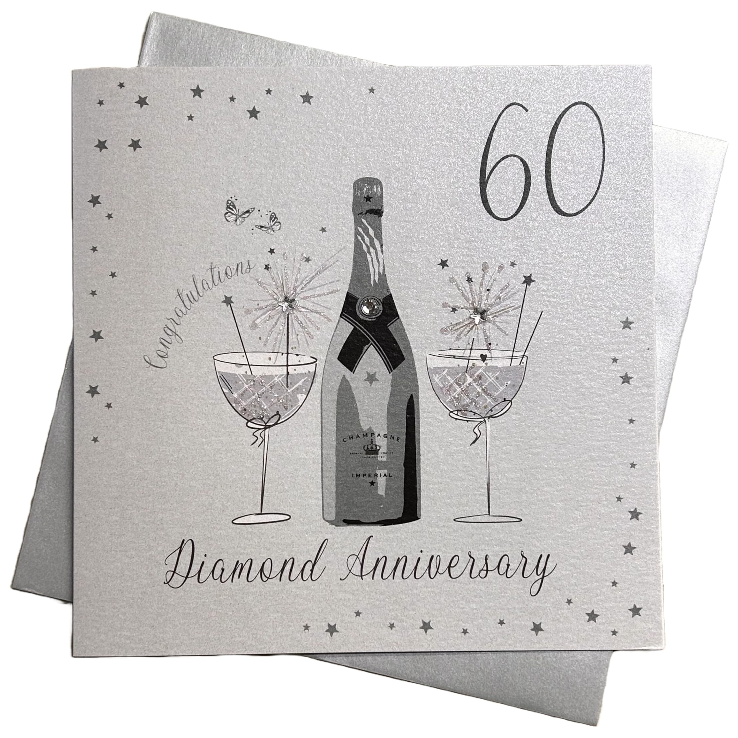 white cotton cards Large Diamond Wedding Anniversary,Handmade 60th Anniversary Card