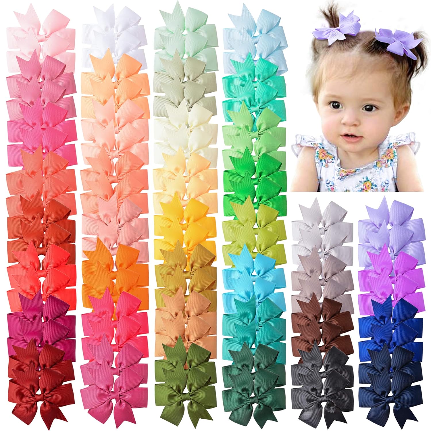 Coreeky 80 Pieces Boutique Grosgrain Ribbon Pinwheel Hair Bows Alligator Clips For Girls Babies Toddlers Teens Gifts In Pairs : Beauty