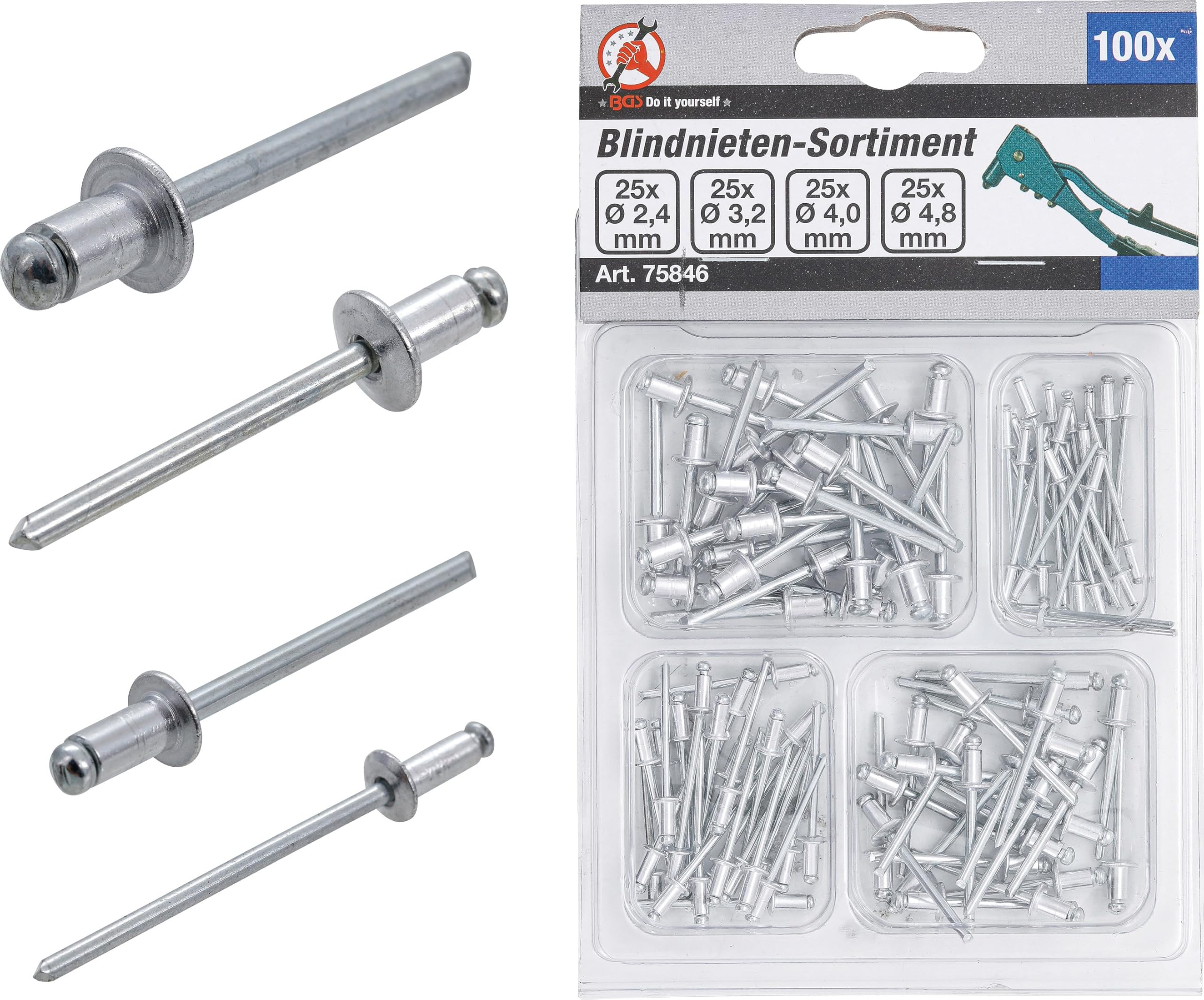 BGS Diy 75846 | Blind Rivets Assortment | Ø 2.4 - 4.8 mm | 100 pcs.