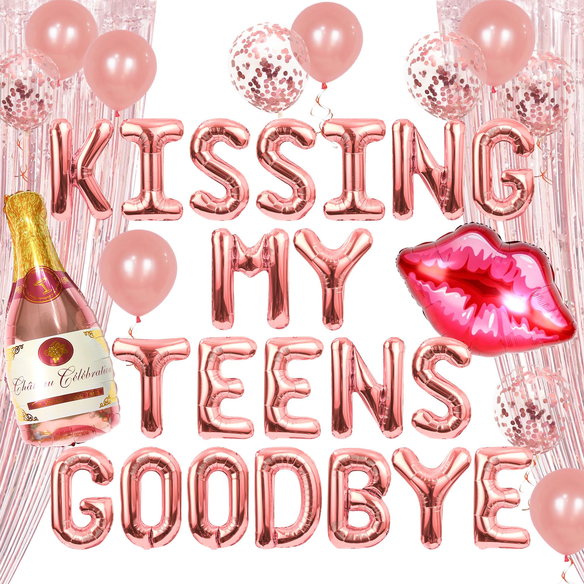 Photo 1 of JeVenis Luxury Kissing My Teens Goodbye Balloon Banner Birthday Party Balloons 20th Birthday Party Decor Twenties Birthday Party Decorations
