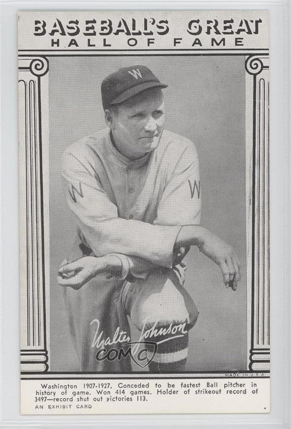 Walter Johnson Baseball Card 1974 Exhibits Baseball s Great Hall Of 