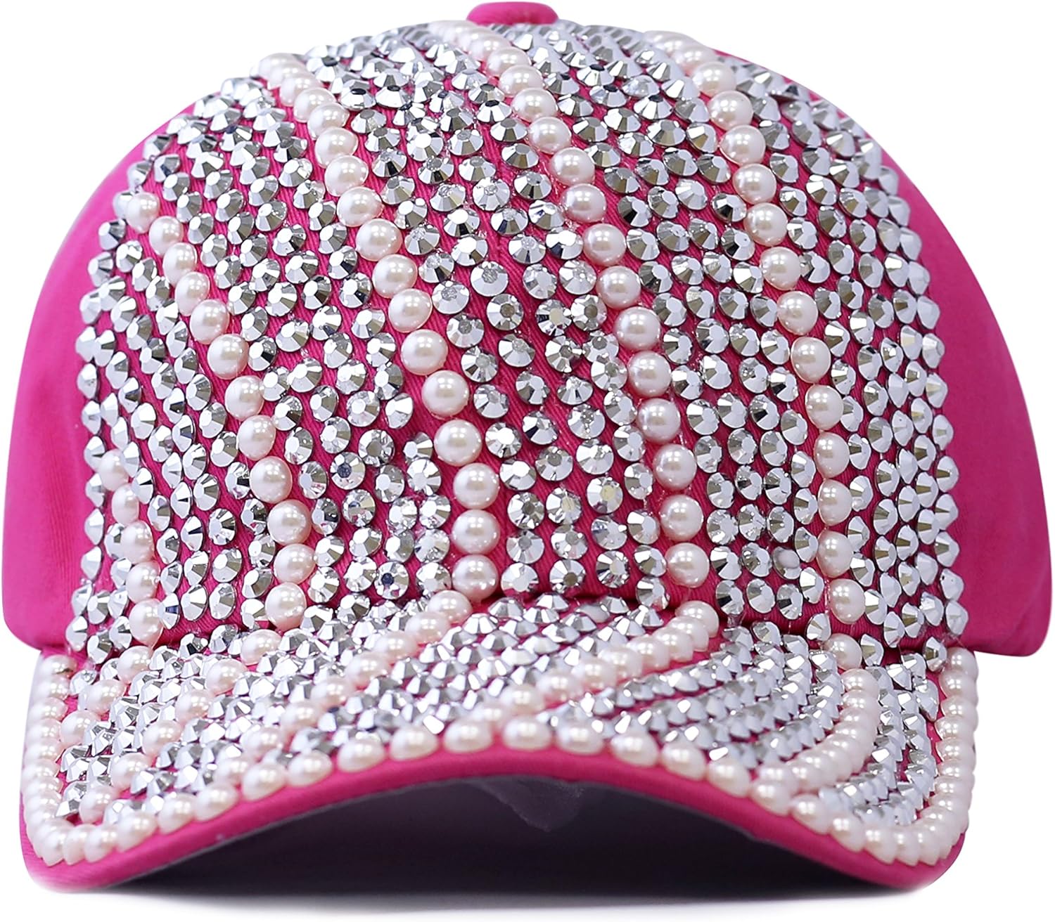 The Hat Depot200h4190hpk Women's Waved Black Beaded Cap with Bling