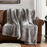 Hyde Lane Faux Fur Throw Blanket - Ultra Long Pile, Luxury Fluffy Chinchilla Gray Fur Blankets, Fuzzy Plush & Soft Throws for Sofa Couch, Gift for Women, 50x60