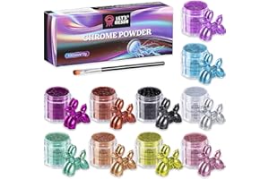 LET'S RESIN Chrome Powder,10 Colors Metallic Mirror Effect Chrome Powder for Nail, Pigment for Epoxy Resin, Slime, Crafting, Tumbler, Oil Painting, Black/Silver/Blue Resin Color Pigment