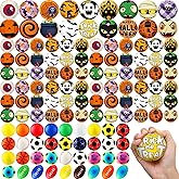 Meooeck 108 Pcs Halloween Mini Stress Balls Bulk 2.5'' Pumpkin Ghost Sport Squeeze Balls Stress Relief Sensory Fidget Foam Toy Basket Goodie Stuffers Gift for Halloween Party Favor Kids Adults Prizes