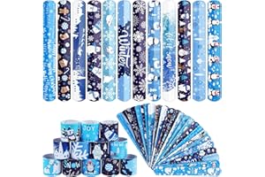 durony 48 Pieces Snowflake Snap Bracelets Wristbands with Winter Elements Sport Slap Bracelets for Winter Party Favors Classroom Prizes Birthday Gifts, Winter Theme