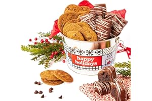 DAVID'S COOKIES David’s Cookies Happy Holidays Cookies & Brownie Bites Bucket - Signature Crispy & Delicious Chocolate Chip Cookies & Mini Brownies - Fresh Baked Soft Cookies in a Holiday Gift Basket