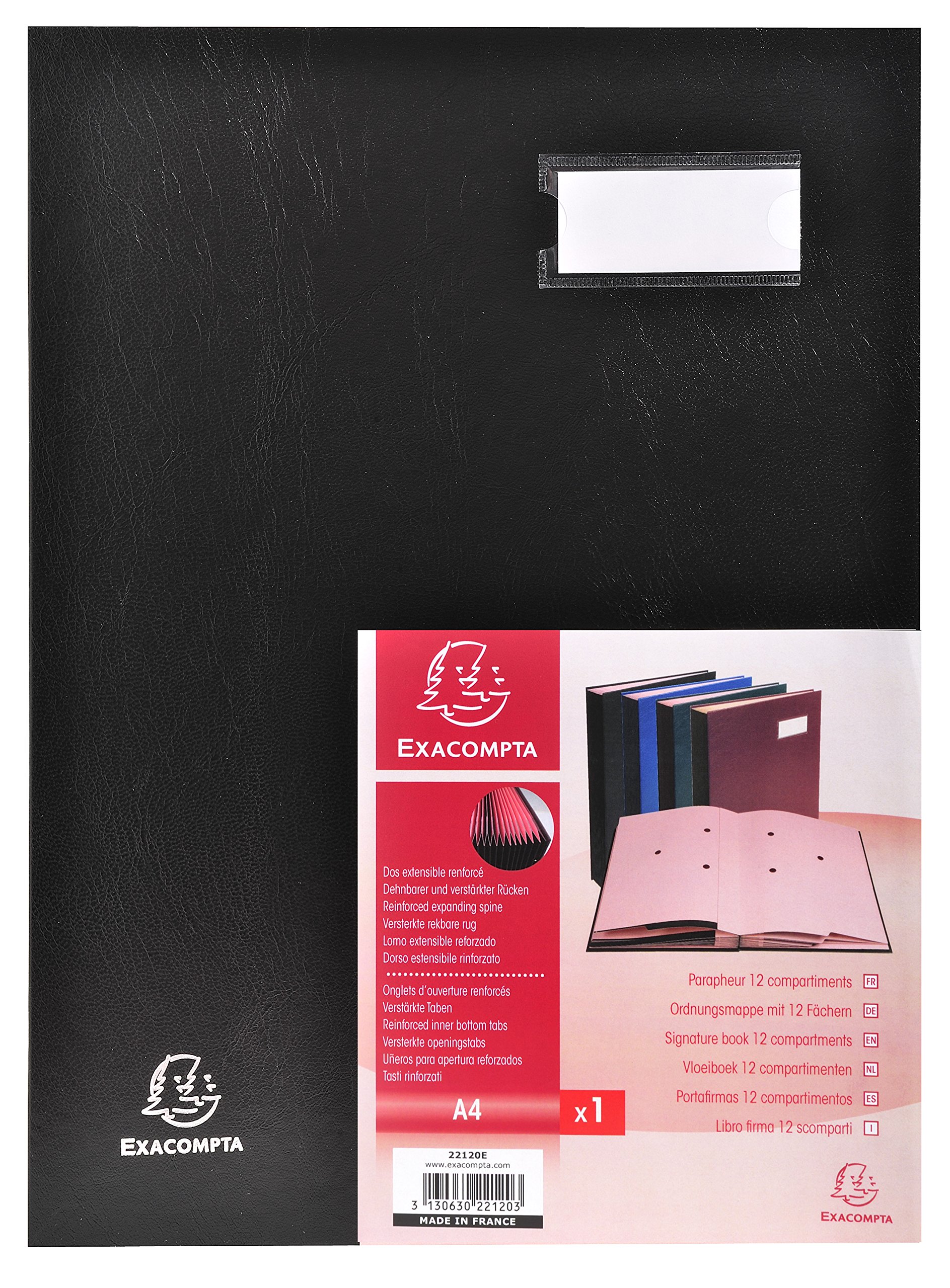 Exacompta - Ref 24121E - Direction Signature Book - 240 x 320mm in Size, Suitable for Storing A4 Documents, Plastic Cover &,300gsm Interior, 12 Compartments - Black