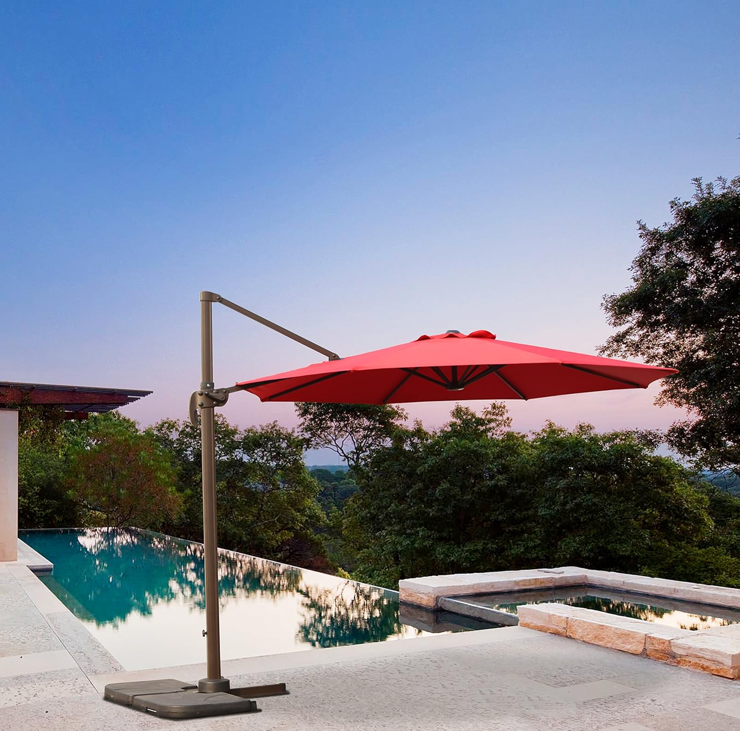 Grand Patio Napoli Deluxe 11 Ft Curvy Aluminum Offset Umbrella Patio Cantilever Umbrella With Base Brick Red Garden Outdoor Canapes Moulins Fr
