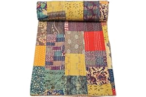 Marubhumi Quilts Handmade Traditional Pure Cotton Jungle Print Kantha Quilt, Animal Printed Bed Cover Reversible, Comforter, Mehandi - Multicolor (4) - Queen 108 x 108 Inches