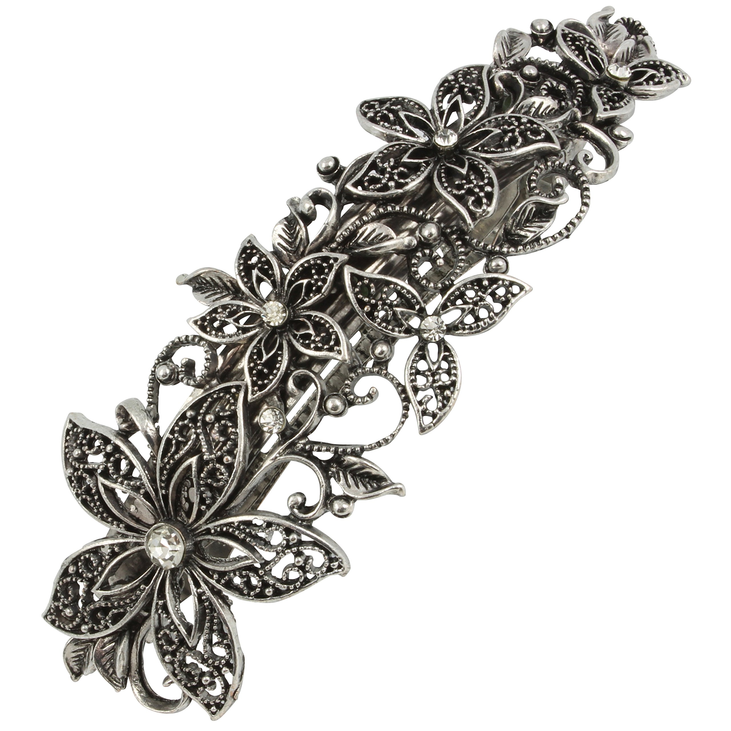 Vintage Silver Leafy Barrette Large Hair Clip