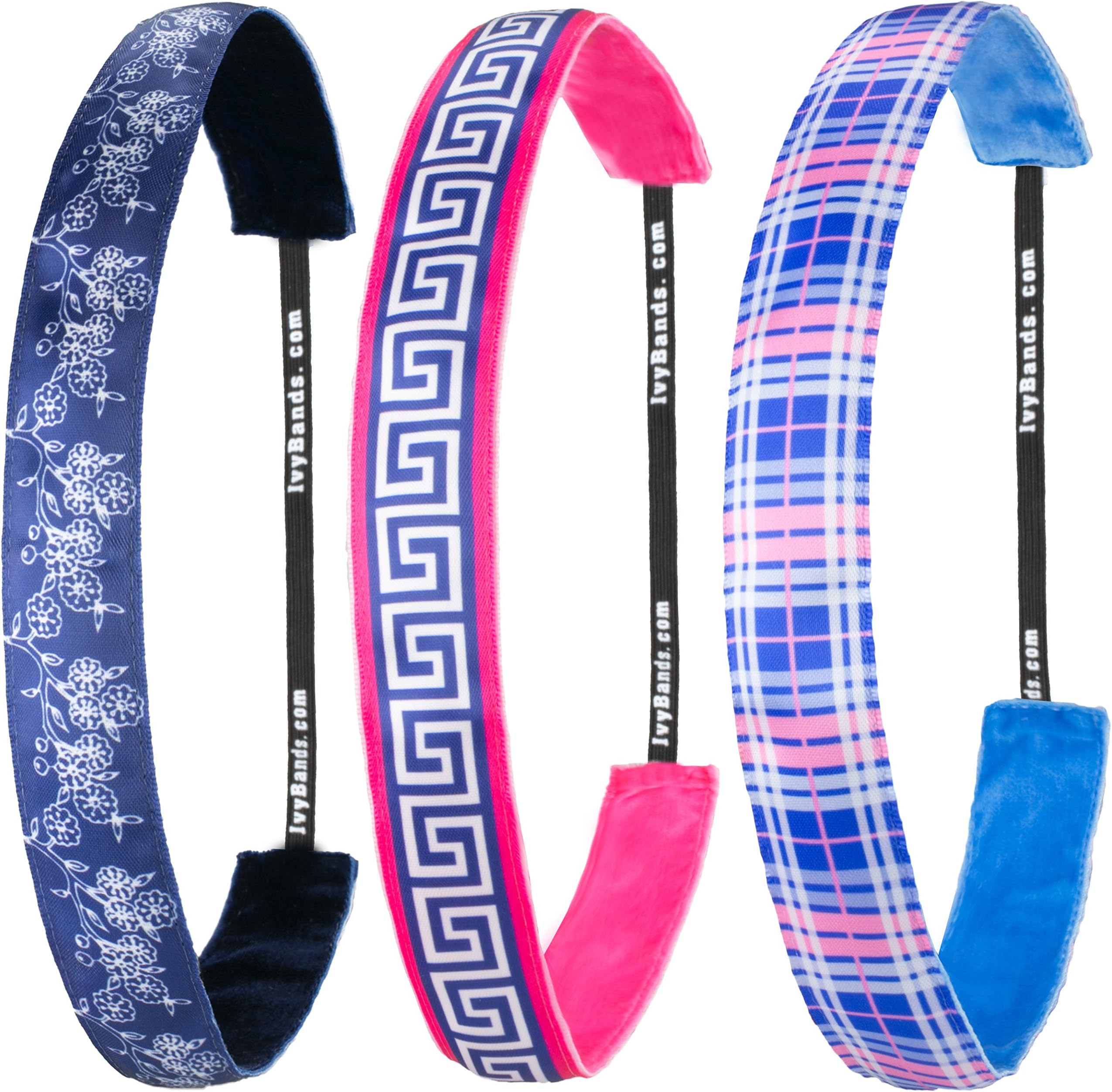 Ivybands | Sale Edition IV The non-slip Head Band | 3 Pack | Pink, Blue, White Patterned Headband | (2.5 cm wide) | IVY623 IVY315 IVY300