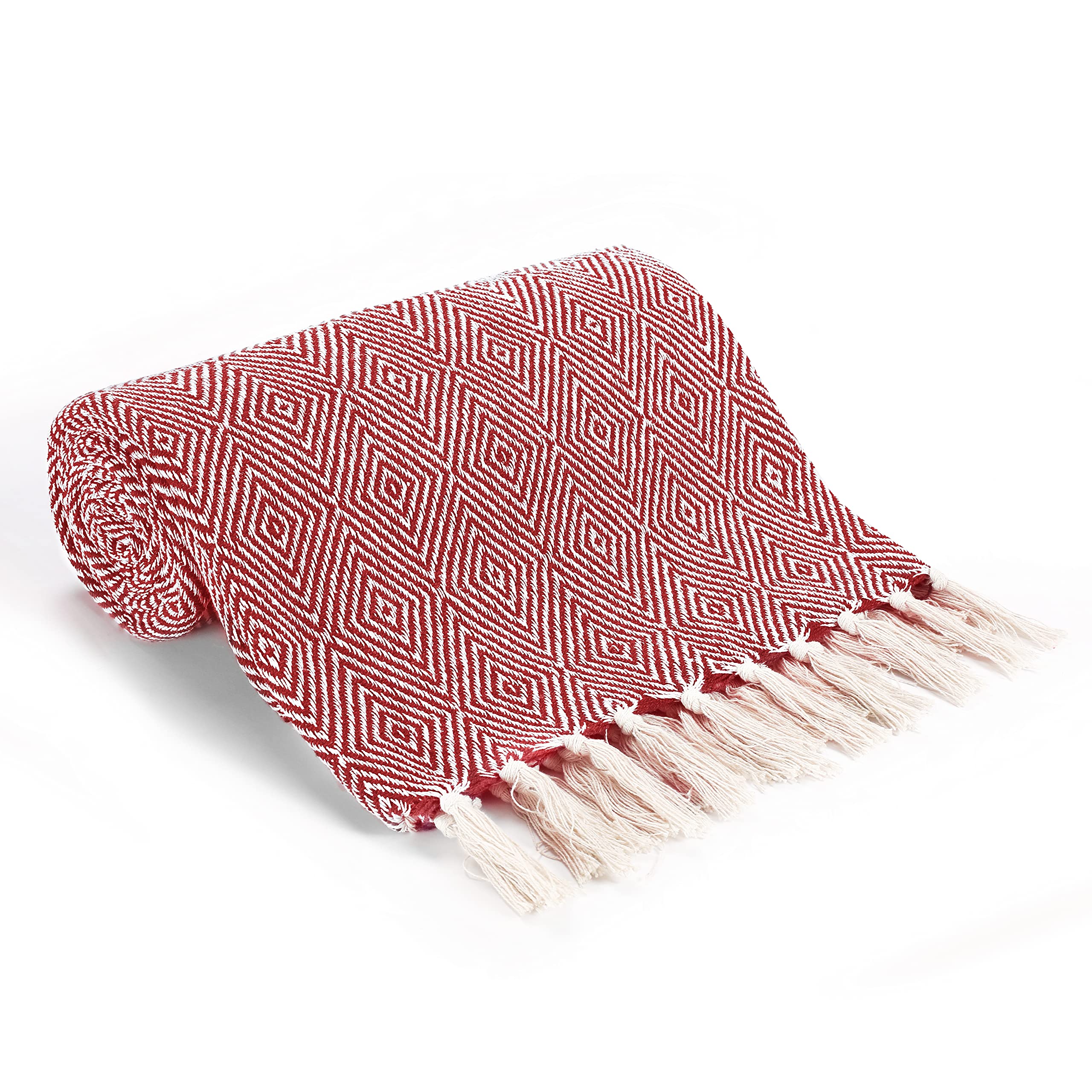 EHC Luxury Reversible Super Soft Cotton Diamond Large Throw For Sofa, Double Bed, Armchair - Red, 150 x 200 cm