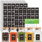 432 Removable Spice Labels, 396 Pre-Printed Herb Seed Seasoning Sauce Oil Vinegar Stickers, 36 Blank Ones, Waterproof Oil&amp;Tear Resistant, No Residue for Kitchen Pantry Containers Jars(White on Black)