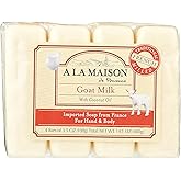 A LA MAISON Goat Milk Bar Soap - Triple French Milled Natural Moisturizing Hand Soap Bar (4 Bars of Soap, 3.5 oz)