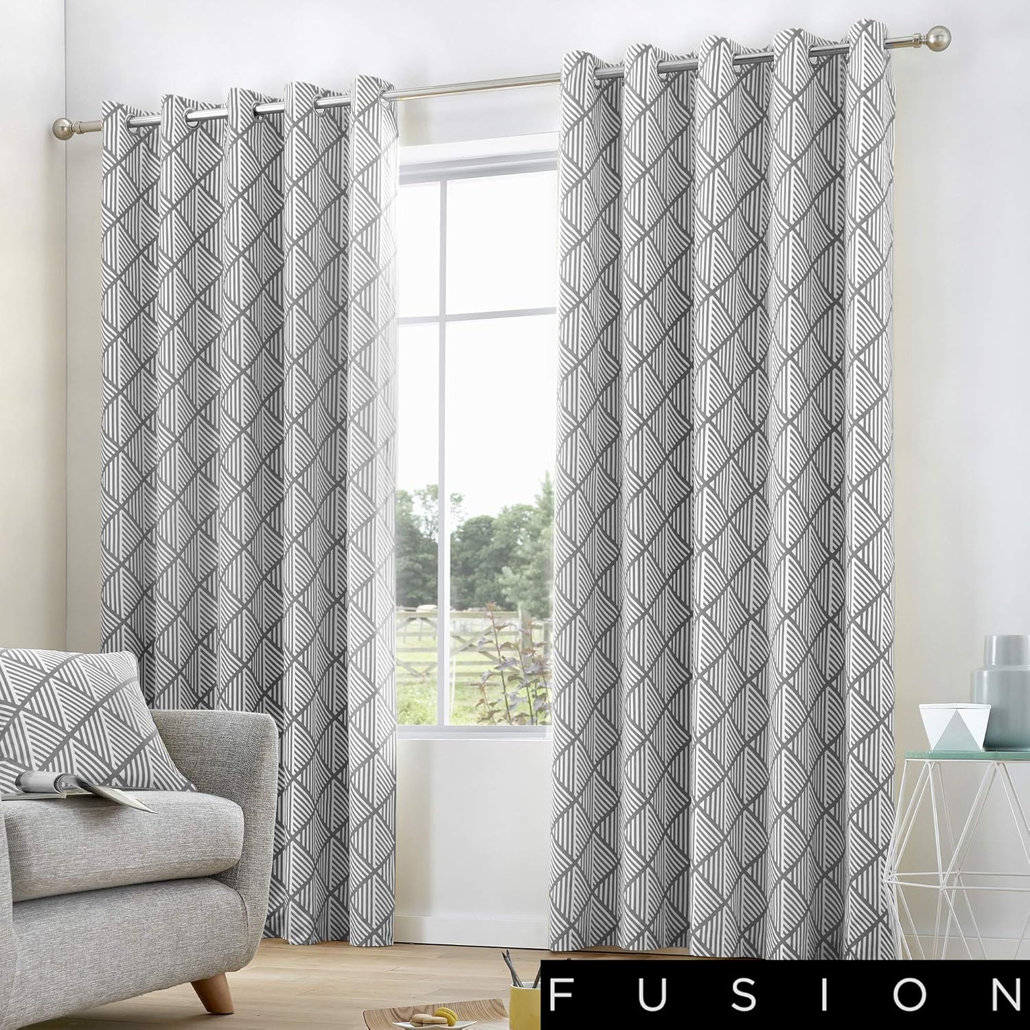 Fusion Brooklyn 100 Cotton Ready Made Lined Eyelet Curtains