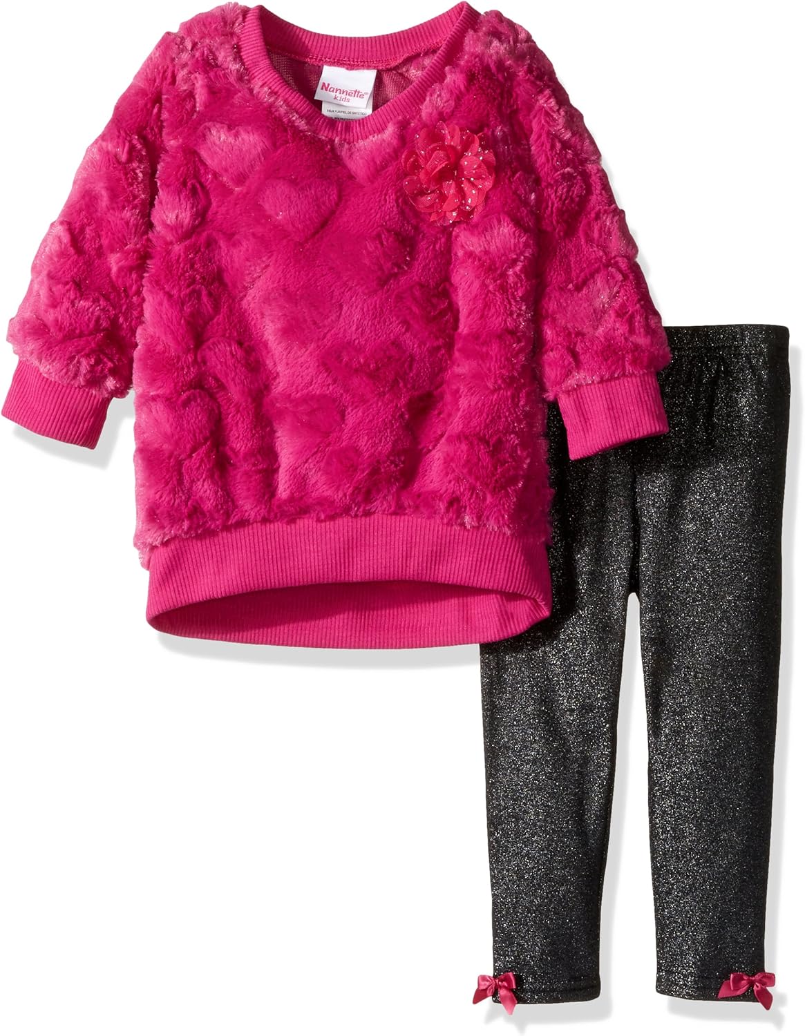Nannette Baby Girls' 2 Piece Embsosed Faux Fur Top and Legging Set
