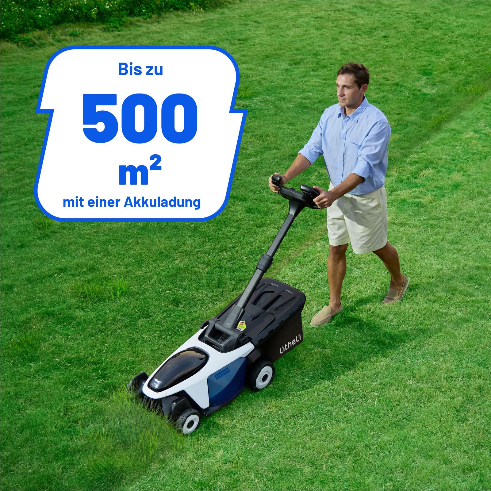 Litheli Easysurge Akku Rasenmäher, 40V/43cm Schnittbreite, Selbstfahrend (2,2-4,7 km/h), Bürstenloser Motor, bis 500 m², 50L Fangkorb, 25-75 mm Schnitthöhe, inkl. 2 x 4,0 Ah Akkus 4