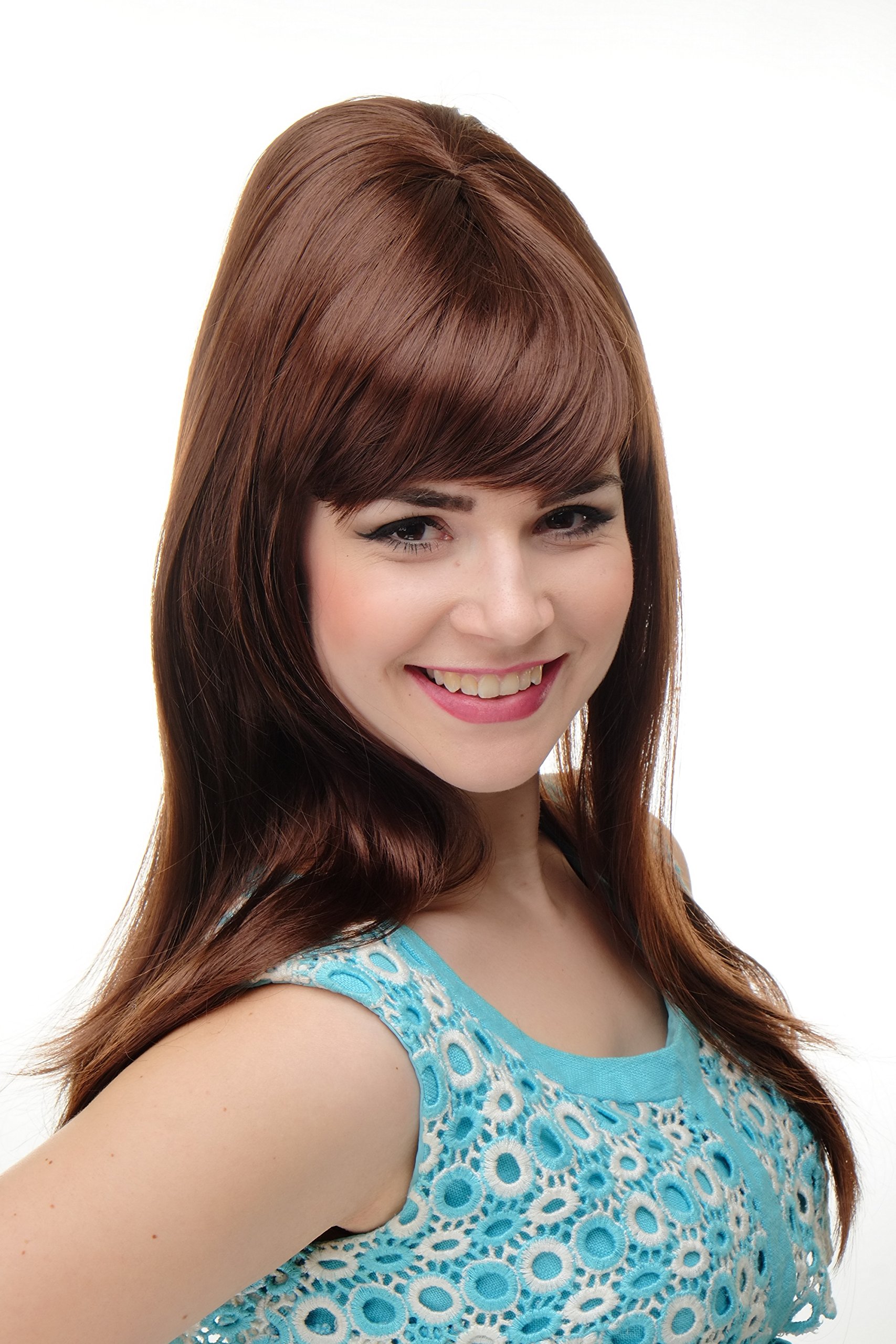 WIG ME UP GFW2212-33 Stunning Lady Quality Wig Cosplay long straight 50s 60s beehive backcombed fringe bangs mahogany redbrown Jeannie 21inch