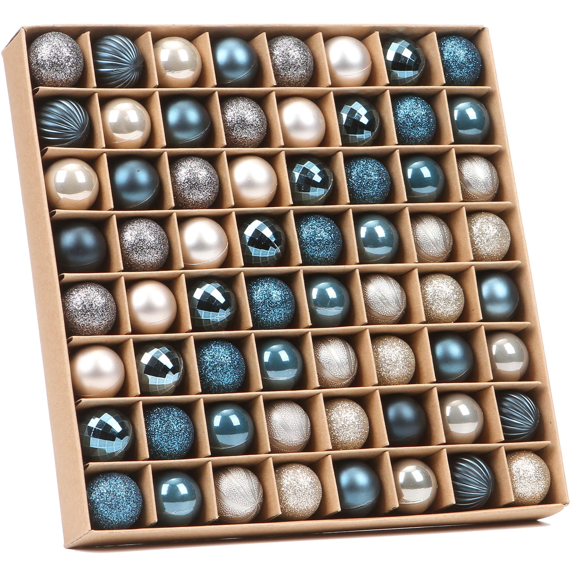 Sea Team 64-Pack Mini Christmas Ball Ornaments with Strings, 30mm/1.18-Inch Small Baubles, Shatterproof Plastic Christmas Bulbs, Hanging Decorations for Xmas Tree, Wreath, Garland (Stone Blue)