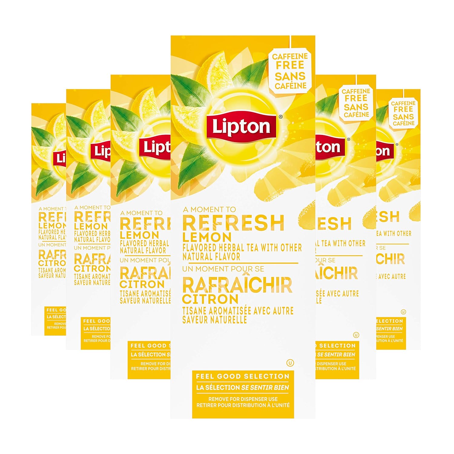 Lipton Lemon Enveloped Hot Tea Bags Herbal Caffeine Free, 28 count, Pack of 6