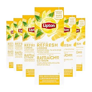 Lipton Lemon Enveloped Hot Tea Bags Herbal Caffeine Free, 28 count, Pack of 6