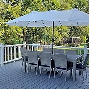 Amazon Com Superjare 14 Ft Outdoor Patio Umbrella With 1 89 Inches Pole Caliber Extra Large Double Sided Design With Crank Polyester Fabric Beige Garden Outdoor