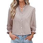 siliteelon Women's Plaid Button Down Shirts Long Sleeve Ruffle Collar Blouses Casual Cute Gingham Tops