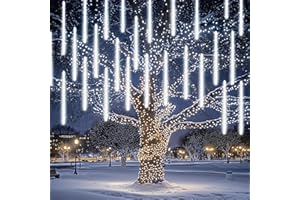 Dazzle Bright 864 LED Christmas Light, Meteor Shower Rain Lights 11.8 Inch 24 Tubes, Waterproof Plug in Falling Rain Lights Christmas Decorations for Xmas Bushes Tree Yard Party (White)