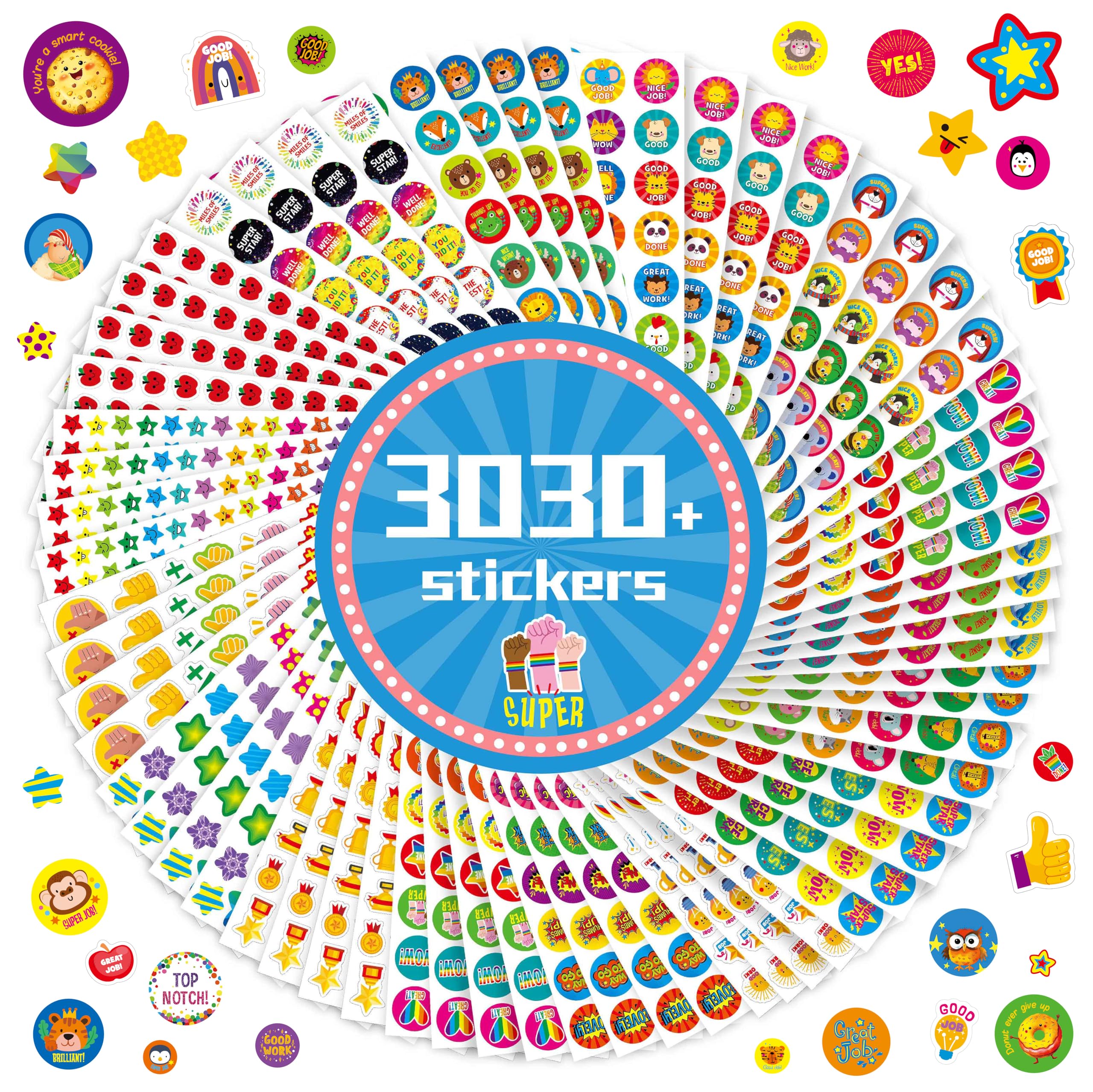 3030+PCS Incentive Stickers, 600+ Designs Animals/Rainbows/Medals/Stars Motivational Sticker Reward Gifts for Teacher Parents Classroom Encourage Kids to Do Chores Go to The Toilet (64 Sheets)