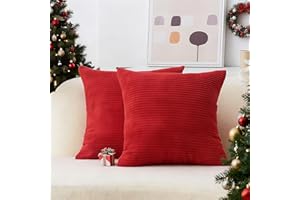 Home Brilliant Red Pillow Covers 18x18 Decorative Corduroy Plush Throw Pillows for Couch Holiday Wedding Christmas, Set of 2, Red