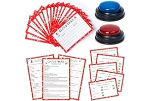 EYxsaxenk Christmas Friendly Feud Game with Answer Buzzer - 40Pcs Family Fun Trivia Quiz Feud Card Buzzer for Board Game Nigh