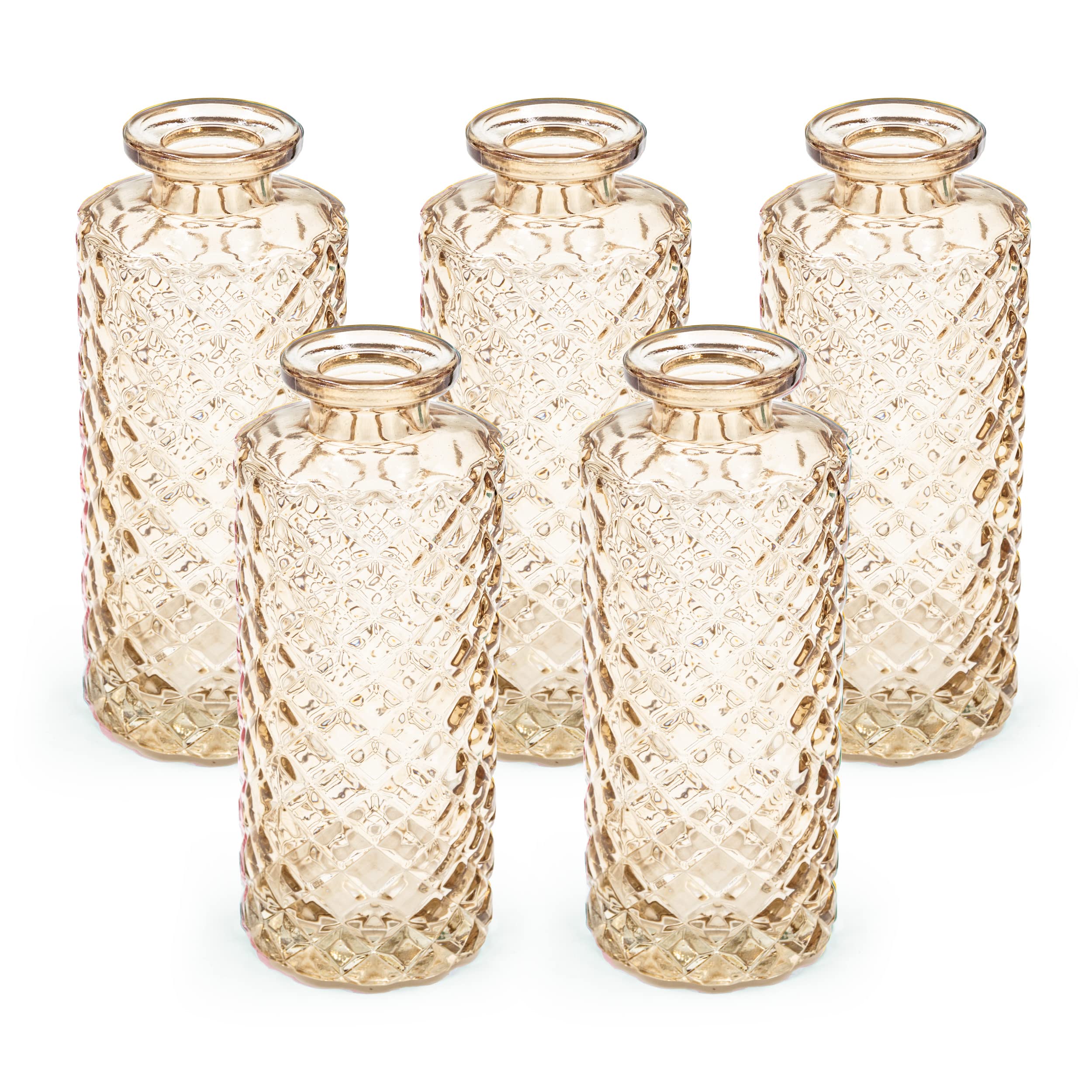 Blümelhuber Set of 5 Small Vase Glass Decoration Wedding Vase Small Vase Modern Decorative Spring Plant Decoration Dried Flowers Set Vases Wedding Decoration (Taupe)