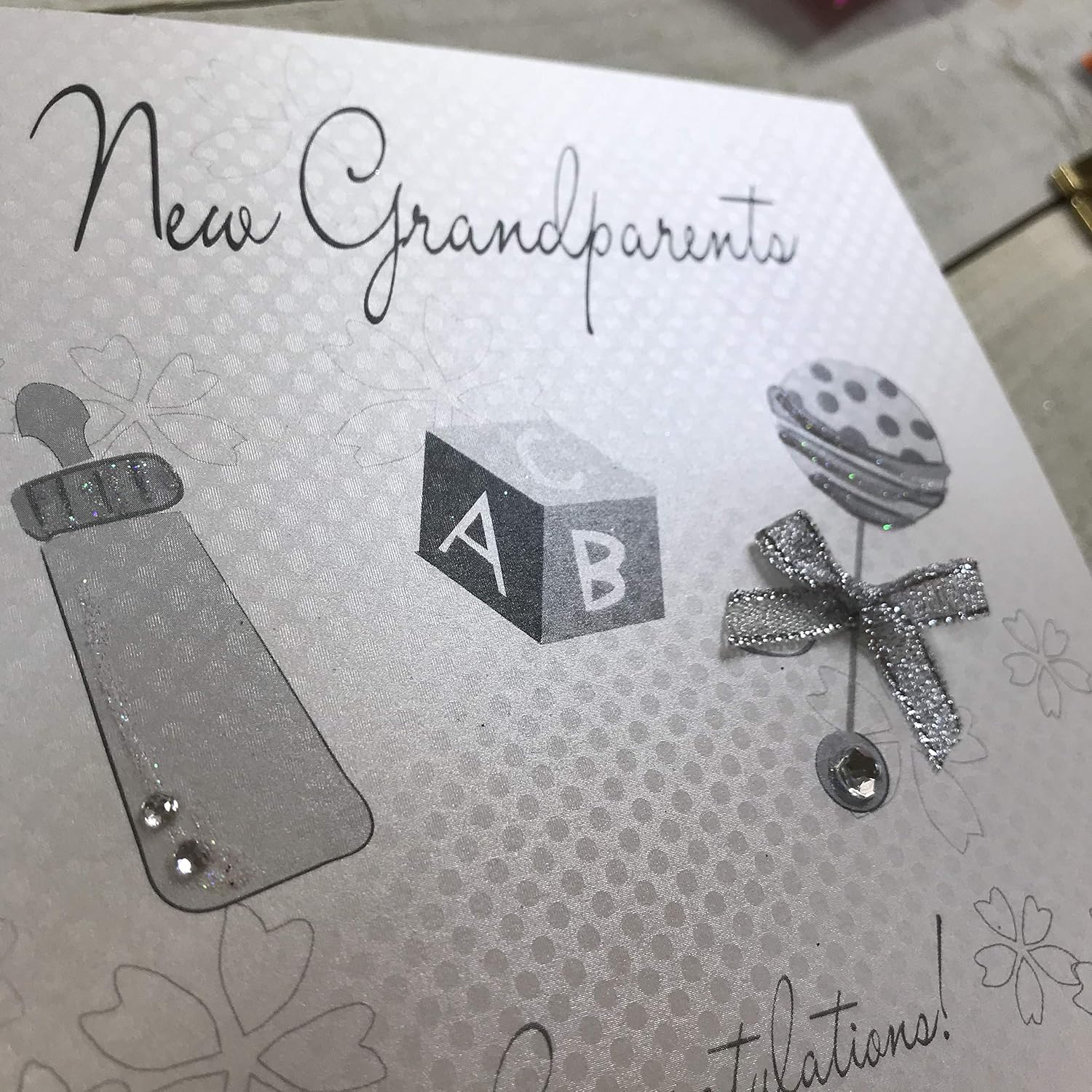 white cotton cards New Grandparents Congratulations Handmade Card, White, BD24, 16cm x 16cm - Image 3