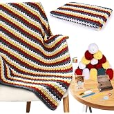 Aeelike Crochet Blanket Kit for Beginners, Colorful Mosaic Stripe,42PCS | 20 Skeins Yarn,Instructions &amp; Video,Easy Learn to Crochet,Classic Genderless Color,Ideal Craft Gift for Dad Mom Colleague