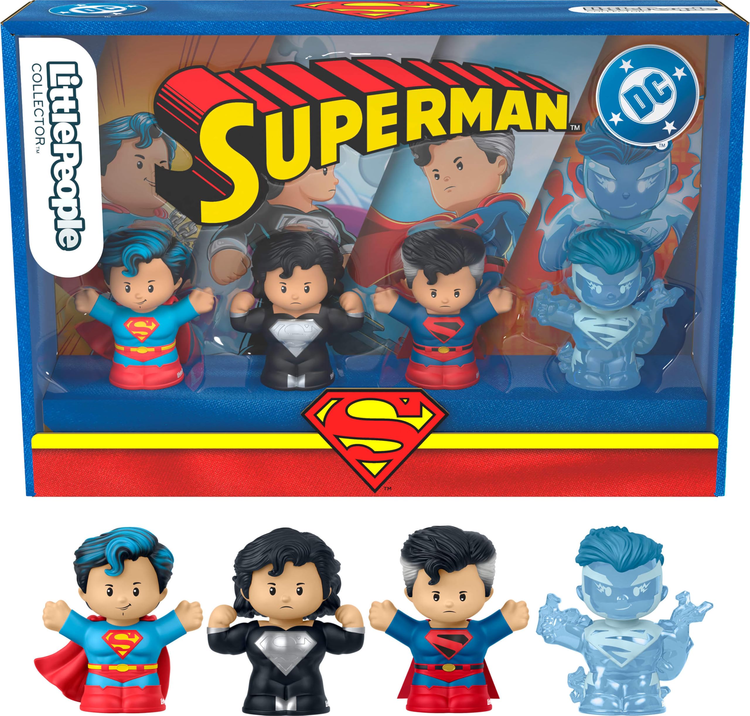 Little People COLLECTOR Superman Through the Ages Special Edition Set for Adults & Fans, 4 Figures in a Display Package, JFD63
