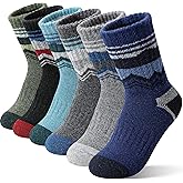 EBMORE Kids Merino Wool Hiking Socks Thermal Winter Warm Thick Boys Toddlers Girls Cushion Crew Socks 6 Pairs